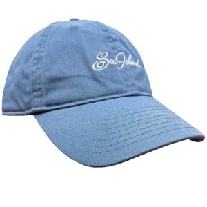 Sea Island Resort Hat Faded Blue Cotton Adjustable Strapback Baseball Cap